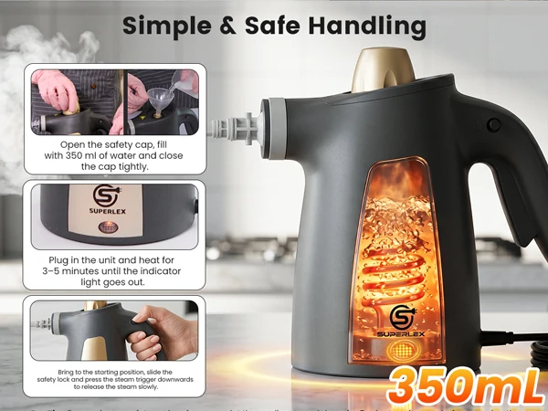 SUPERLEX Handheld Steam Cleaner 1050W 12-In-1 Multi Purpose Portable Steam Cleaning Machine, 350ML Tank High Temperature Chemical-Free Steamer with 12 Piece Accessories, For Kitchen Sofa Carpet Window Home & Car Deep Cleaning