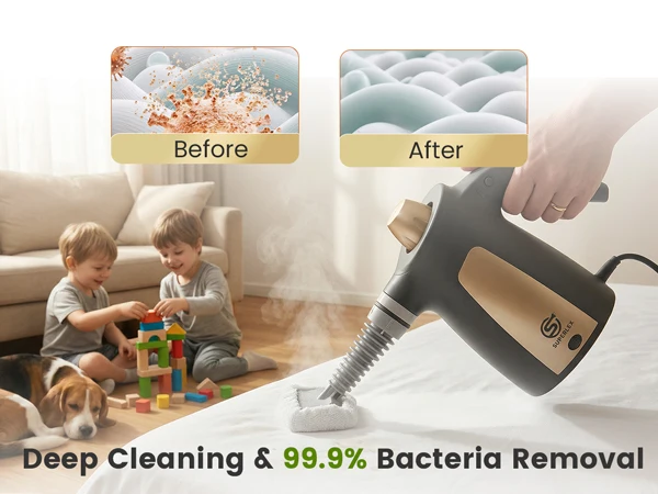 SUPERLEX Handheld Steam Cleaner 1050W 12-In-1 Multi Purpose Portable Steam Cleaning Machine, 350ML Tank High Temperature Chemical-Free Steamer with 12 Piece Accessories, For Kitchen Sofa Carpet Window Home & Car Deep Cleaning