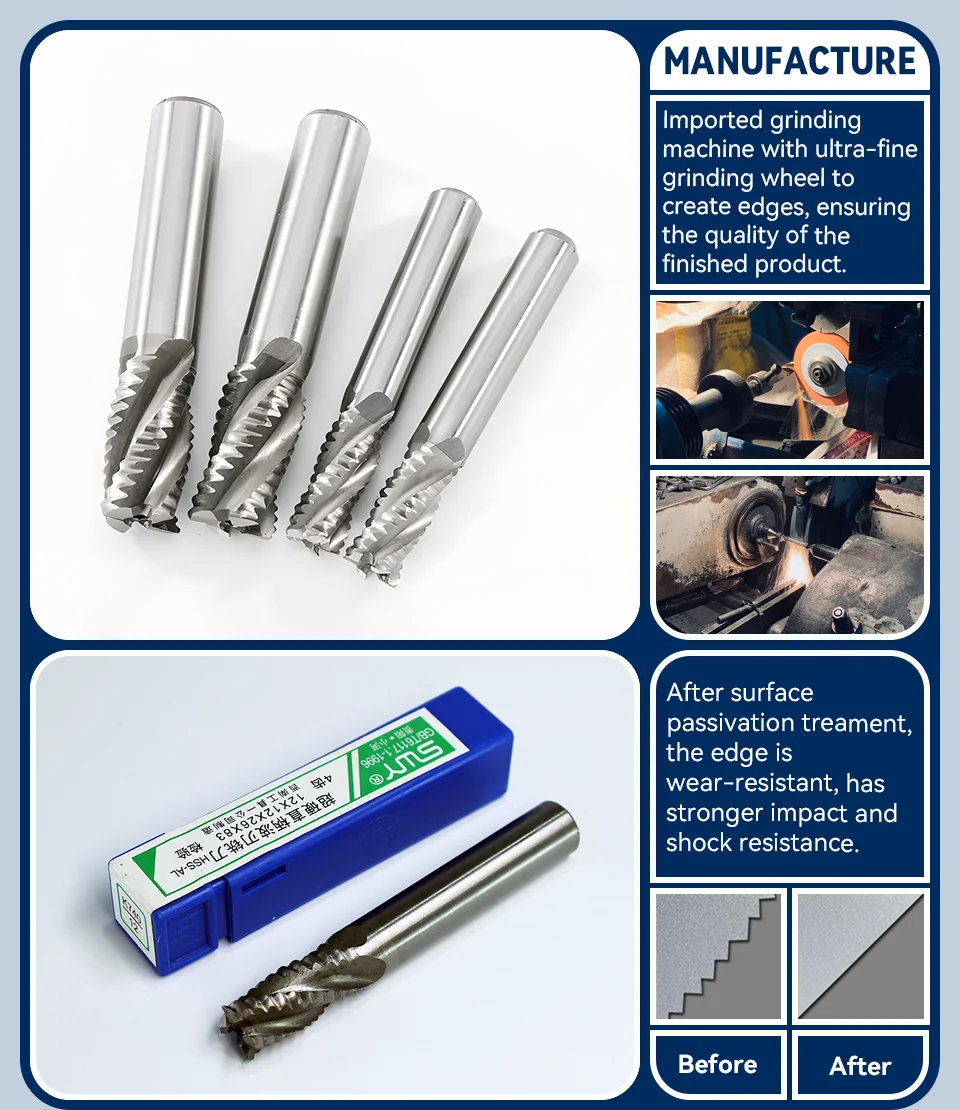 BB Roughing End Mill HSS Cutters 4 Flute 5mm to 45mm Saw Blade Metal Machining Inch & Iso 6mm 8mm 10mm 12mm 16mm
