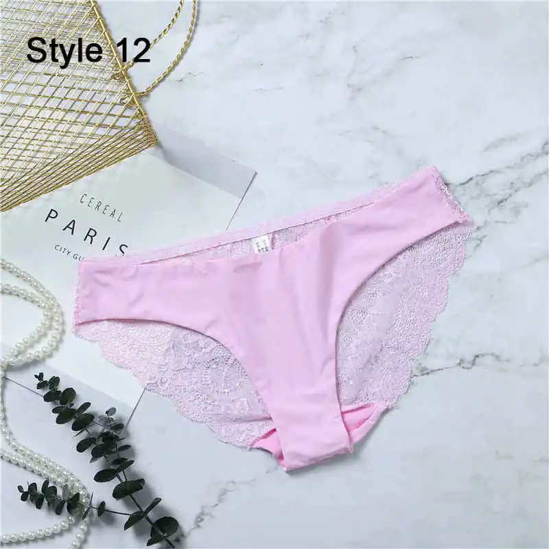 Fashion Women's Sexy Lace Panties Seamless Underwear Leopard Ice Silk for Girl Bikini Cotton Crotch Transparent Lingerie