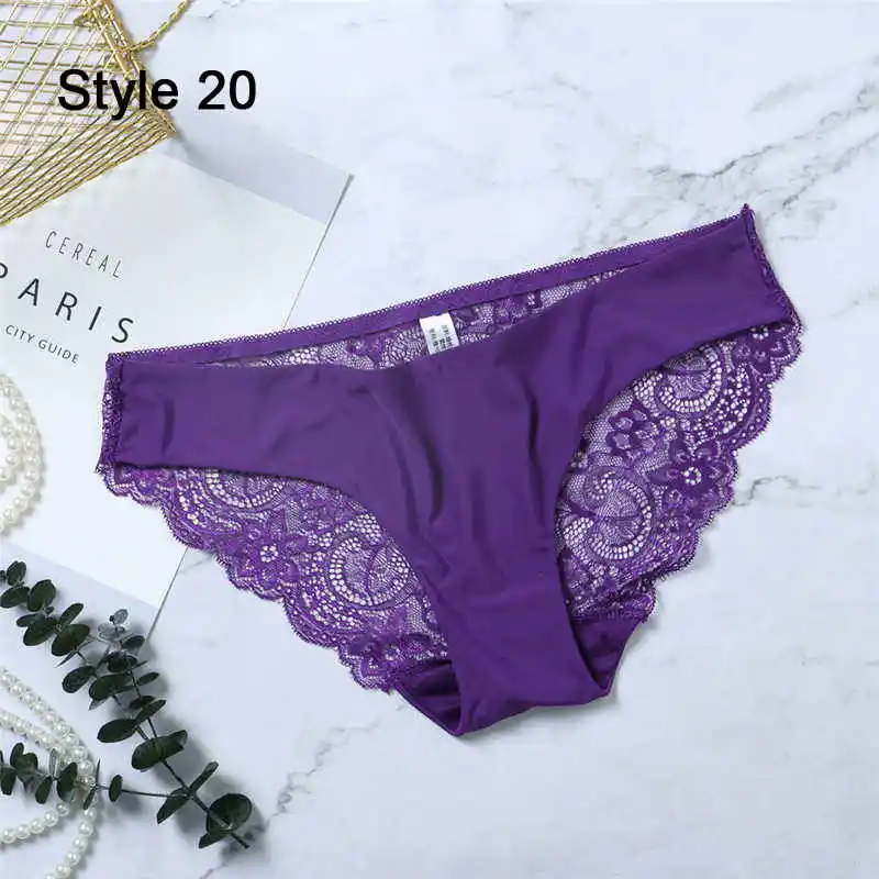Fashion Women's Sexy Lace Panties Seamless Underwear Leopard Ice Silk for Girl Bikini Cotton Crotch Transparent Lingerie