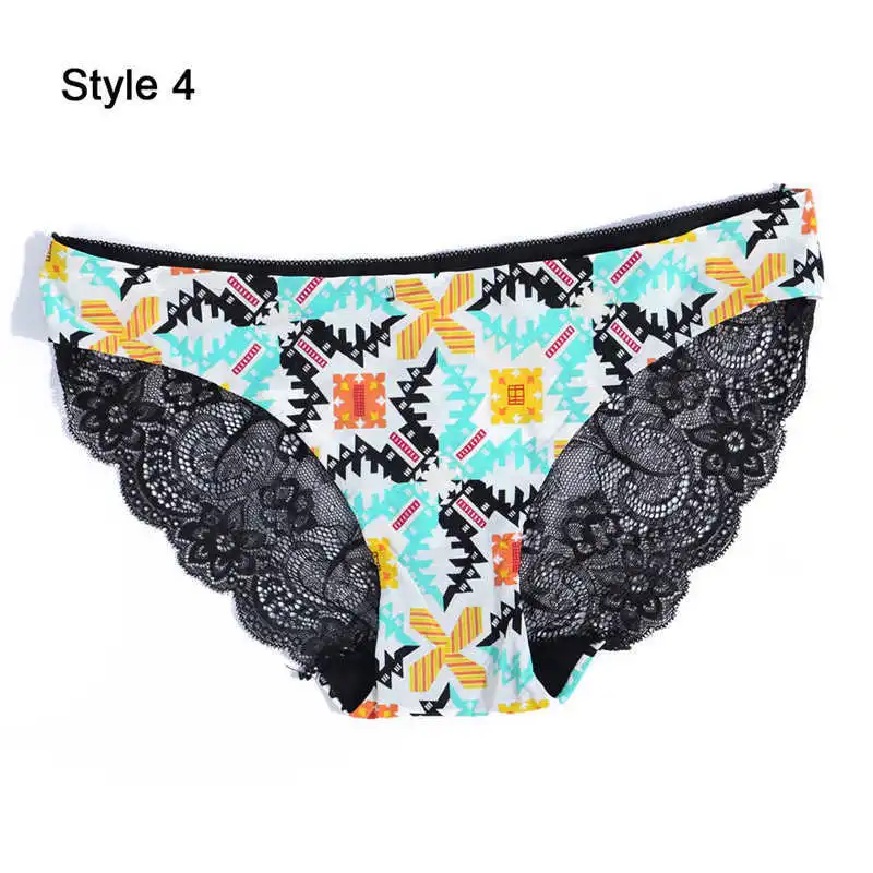Fashion Women's Sexy Lace Panties Seamless Underwear Leopard Ice Silk for Girl Bikini Cotton Crotch Transparent Lingerie