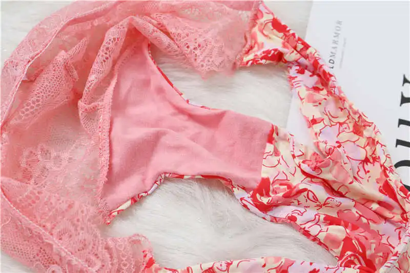 Fashion Women's Sexy Lace Panties Seamless Underwear Leopard Ice Silk for Girl Bikini Cotton Crotch Transparent Lingerie