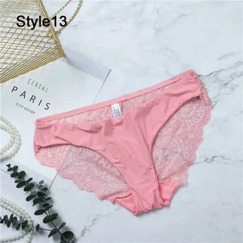 Fashion Women's Sexy Lace Panties Seamless Underwear Leopard Ice Silk for Girl Bikini Cotton Crotch Transparent Lingerie
