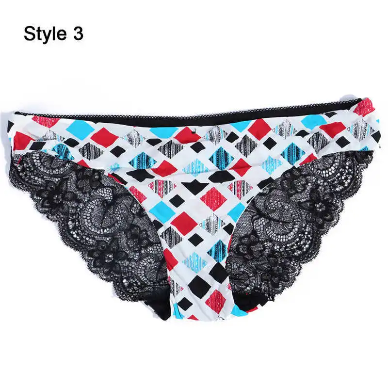 Fashion Women's Sexy Lace Panties Seamless Underwear Leopard Ice Silk for Girl Bikini Cotton Crotch Transparent Lingerie