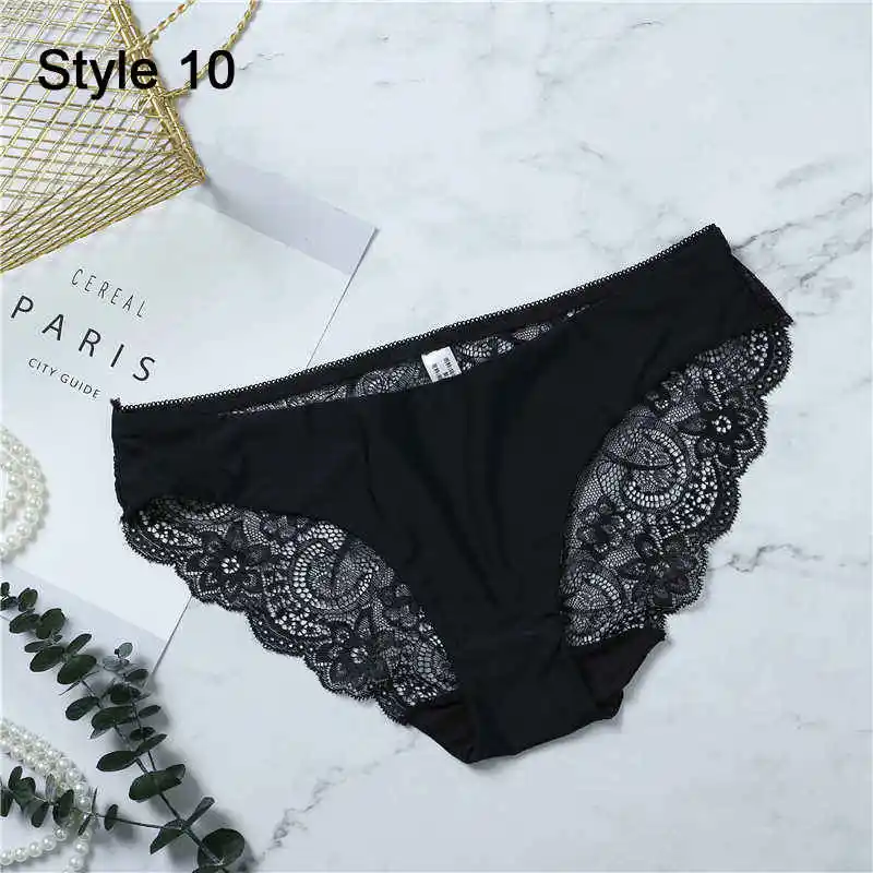 Fashion Women's Sexy Lace Panties Seamless Underwear Leopard Ice Silk for Girl Bikini Cotton Crotch Transparent Lingerie