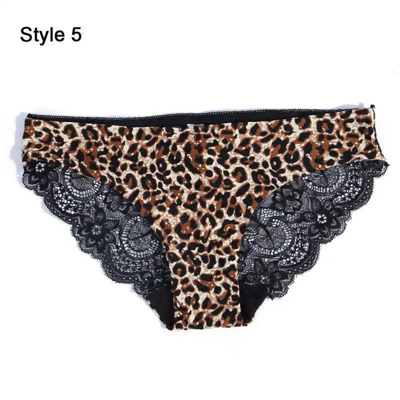 Fashion Women's Sexy Lace Panties Seamless Underwear Leopard Ice Silk for Girl Bikini Cotton Crotch Transparent Lingerie