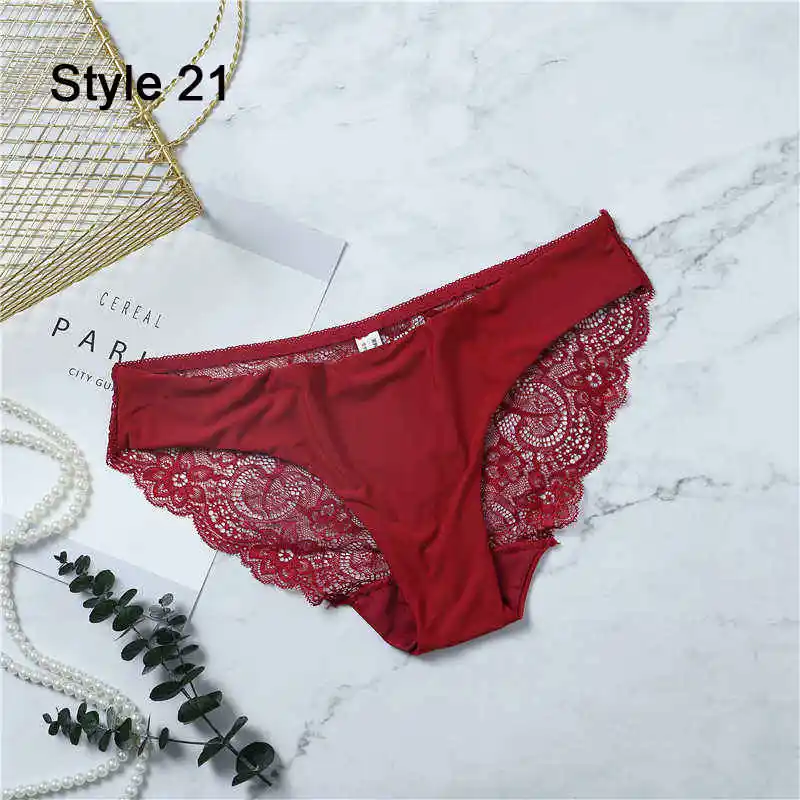 Fashion Women's Sexy Lace Panties Seamless Underwear Leopard Ice Silk for Girl Bikini Cotton Crotch Transparent Lingerie