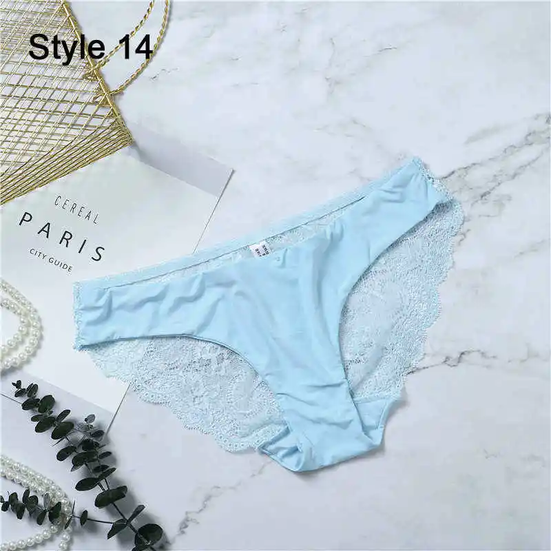 Fashion Women's Sexy Lace Panties Seamless Underwear Leopard Ice Silk for Girl Bikini Cotton Crotch Transparent Lingerie
