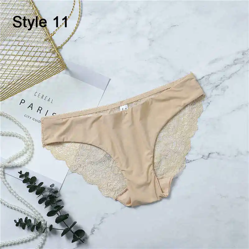 Fashion Women's Sexy Lace Panties Seamless Underwear Leopard Ice Silk for Girl Bikini Cotton Crotch Transparent Lingerie