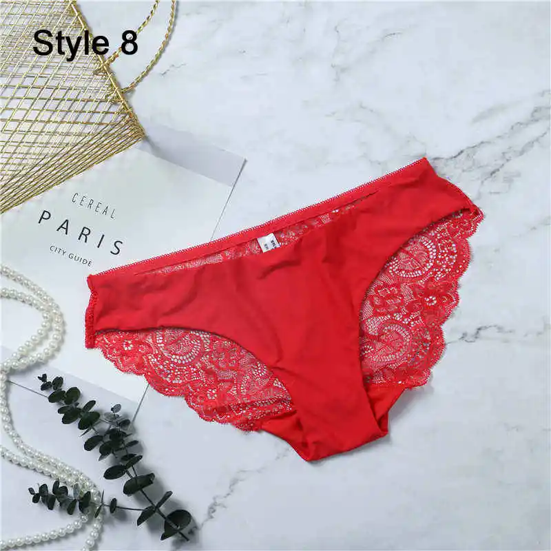 Fashion Women's Sexy Lace Panties Seamless Underwear Leopard Ice Silk for Girl Bikini Cotton Crotch Transparent Lingerie