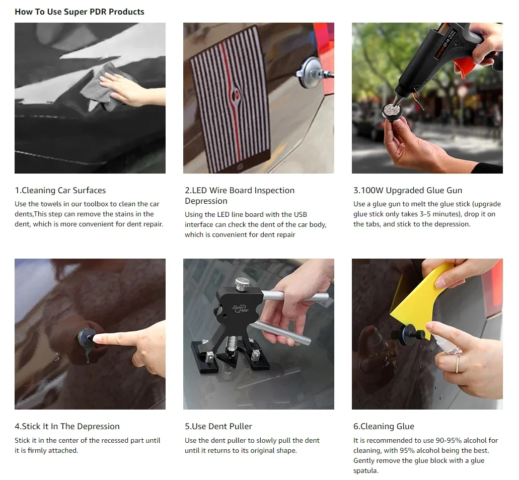 Super PDR Professional Dent Repair Tool Paint-free Dent Repair Tool Car Hail Dent Removal Kit Suction Cup Dent Puller Tool Set