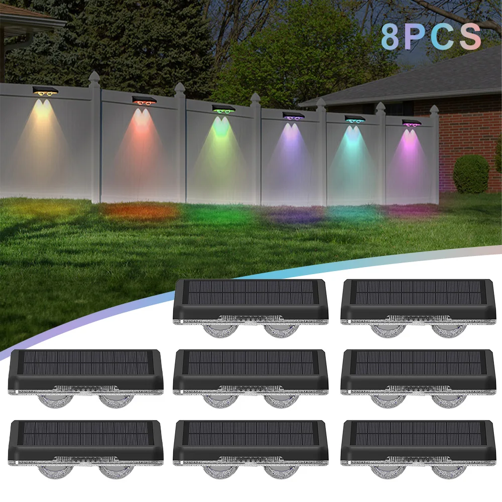 4/6/8PCS Solar Wall Lights Outdoor RGB LED Waterproof Garden Lights 3 Lighting Modes for Fence, Patio, Driveway