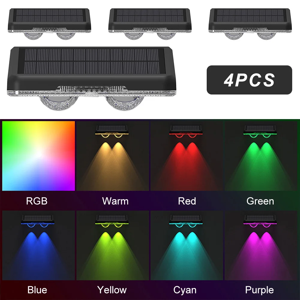 4/6/8PCS Solar Wall Lights Outdoor RGB LED Waterproof Garden Lights 3 Lighting Modes for Fence, Patio, Driveway