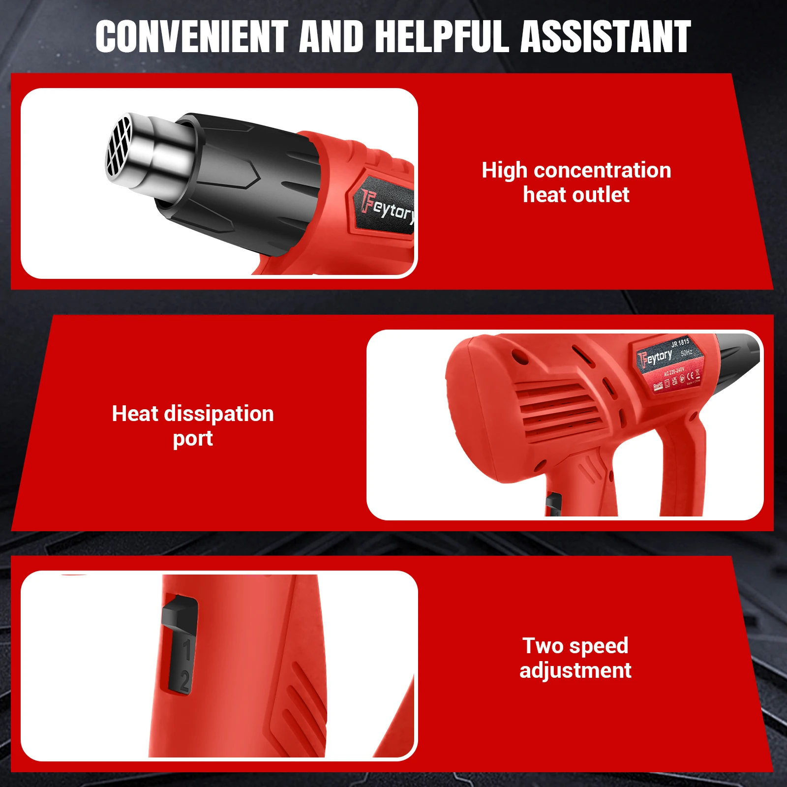 2000W Heat Gun Kit, 300°C/600°C Dual Temperature with 4 Nozzles – For Shrink Wrapping, Paint Stripping & DIY Craf