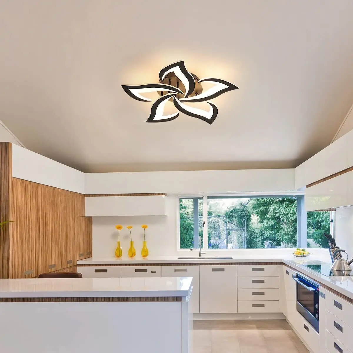 Modern Ceiling Lamps, 60W 6000LM Black 5 Heads Petals LED Ceiling Light, for Living Room, Bedroom,Warm White 3000K