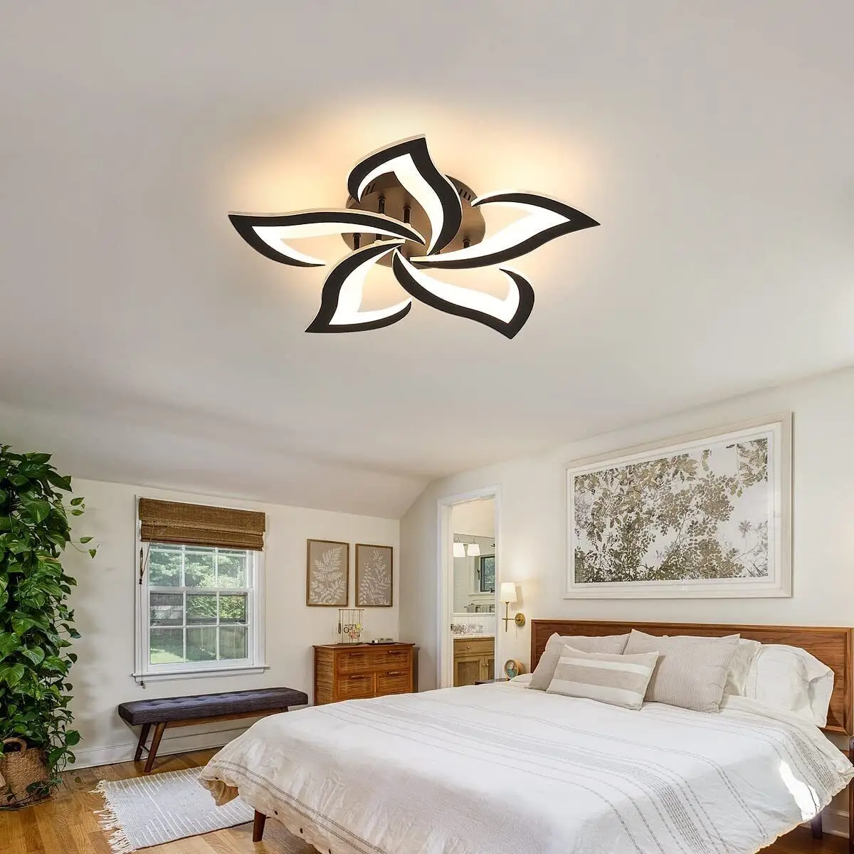 Modern Ceiling Lamps, 60W 6000LM Black 5 Heads Petals LED Ceiling Light, for Living Room, Bedroom,Warm White 3000K