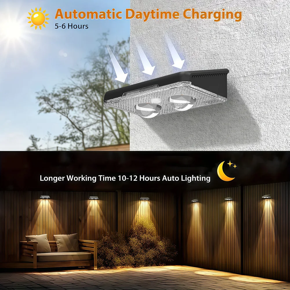 6 Pack Solar Retro Wall Lamps RGB LED Solar Wall Lights Deck Lamp For Courtyard Fence Home Garden Landscape Decorative Lighting