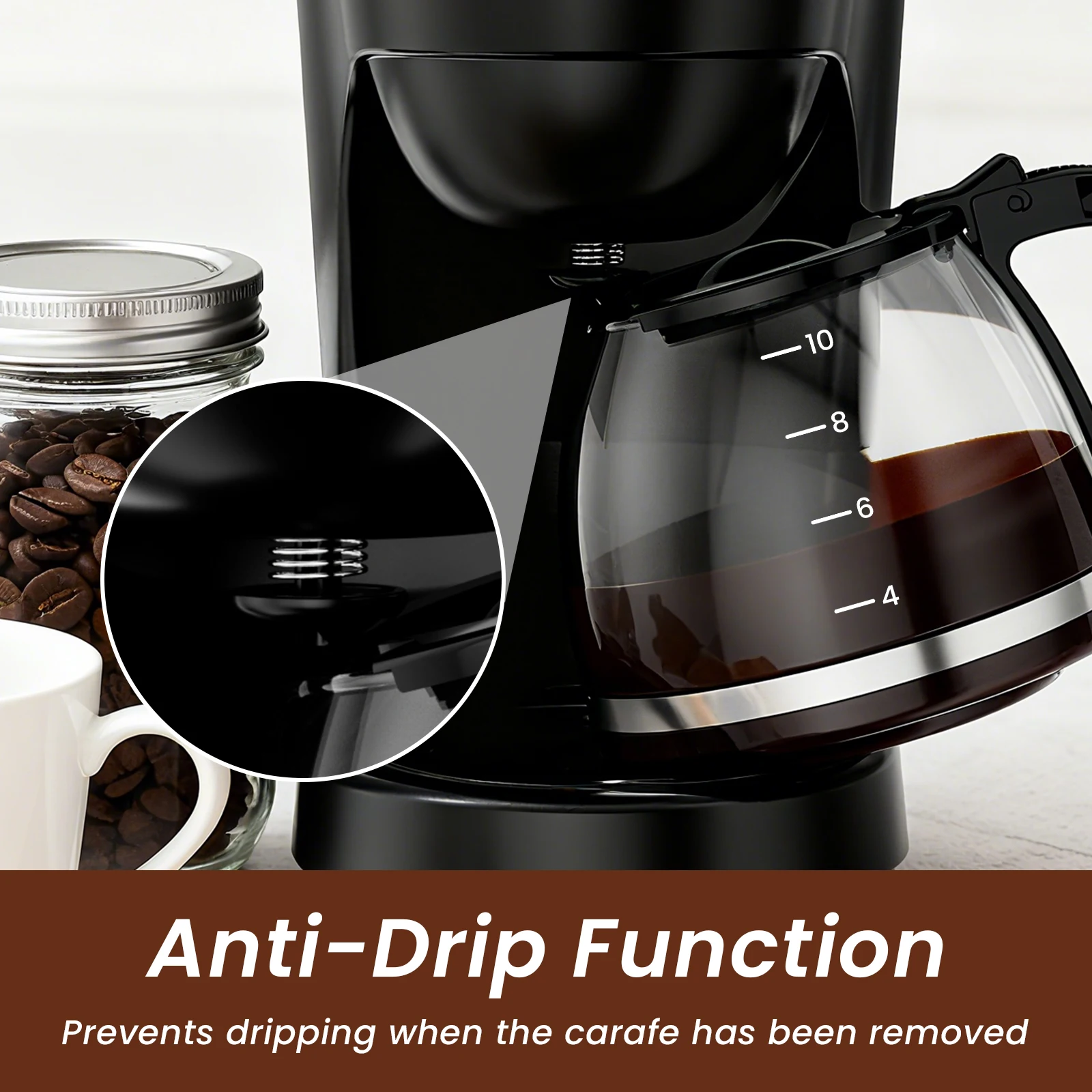SUPERLEX 1.25L Electric Drip Coffee Machine 600 Power American Style Coffee Machine Convenient Water Window with Reusable Filter