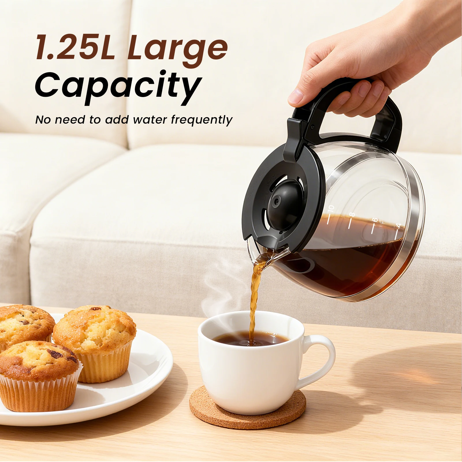 SUPERLEX 1.25L Electric Drip Coffee Machine 600 Power American Style Coffee Machine Convenient Water Window with Reusable Filter