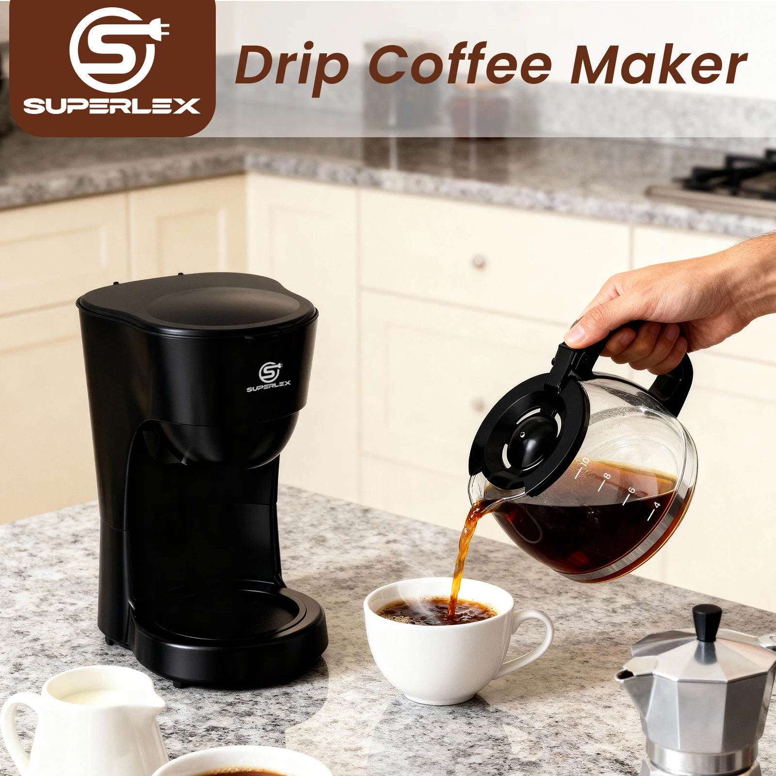 SUPERLEX 1.25L Electric Drip Coffee Machine 600 Power American Style Coffee Machine Convenient Water Window with Reusable Filter