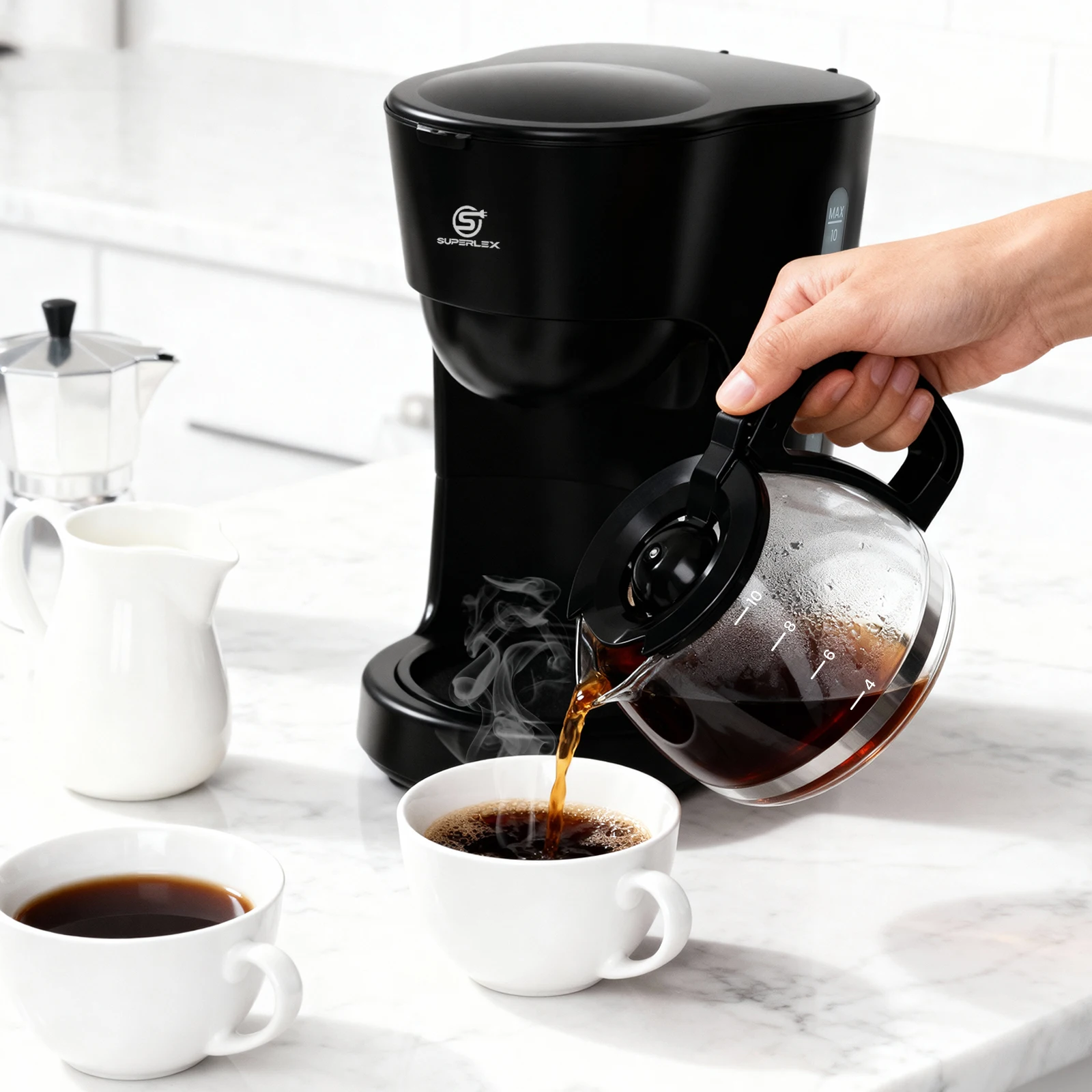 SUPERLEX 1.25L Electric Drip Coffee Machine 600 Power American Style Coffee Machine Convenient Water Window with Reusable Filter