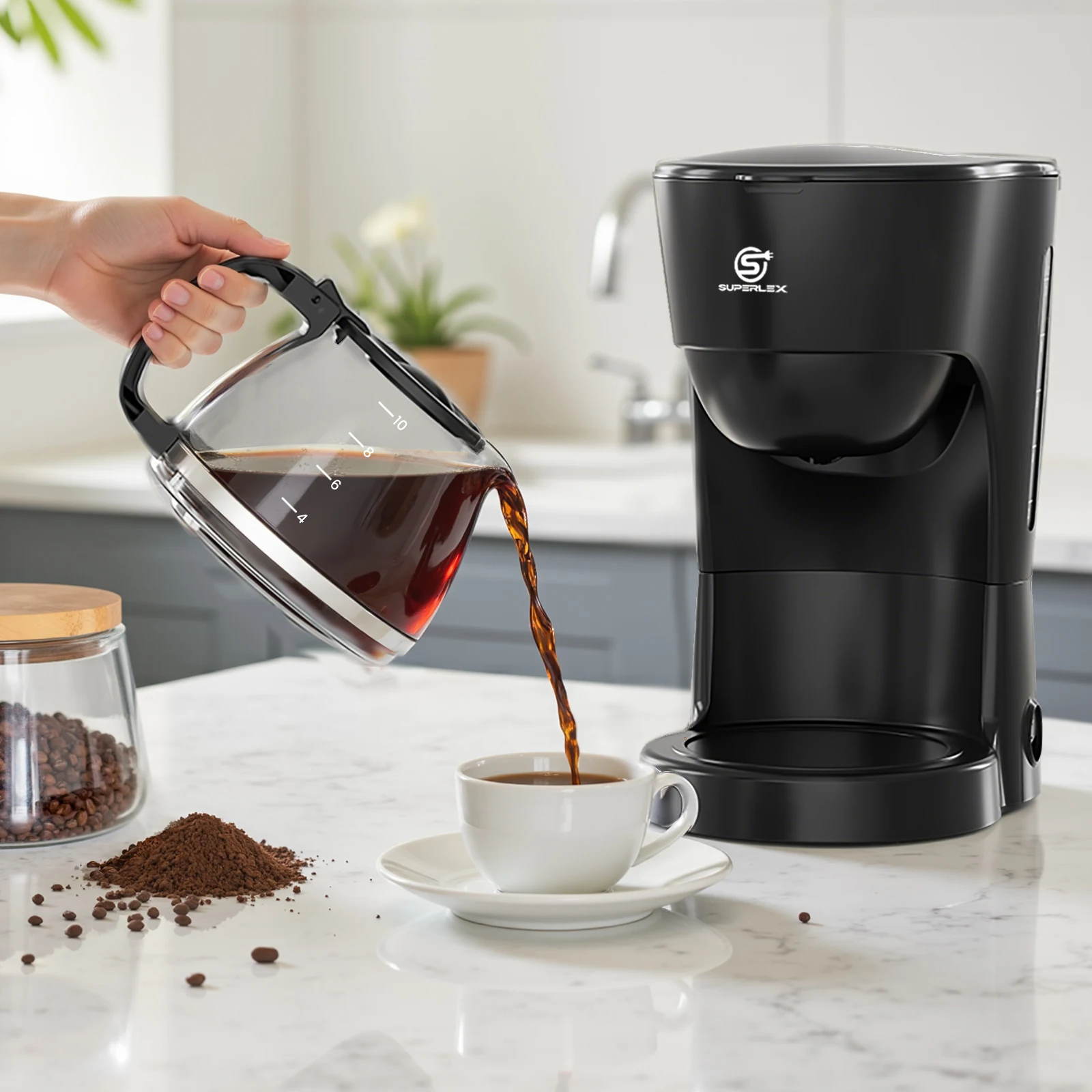 SUPERLEX 1.25L Electric Drip Coffee Machine 600 Power American Style Coffee Machine Convenient Water Window with Reusable Filter