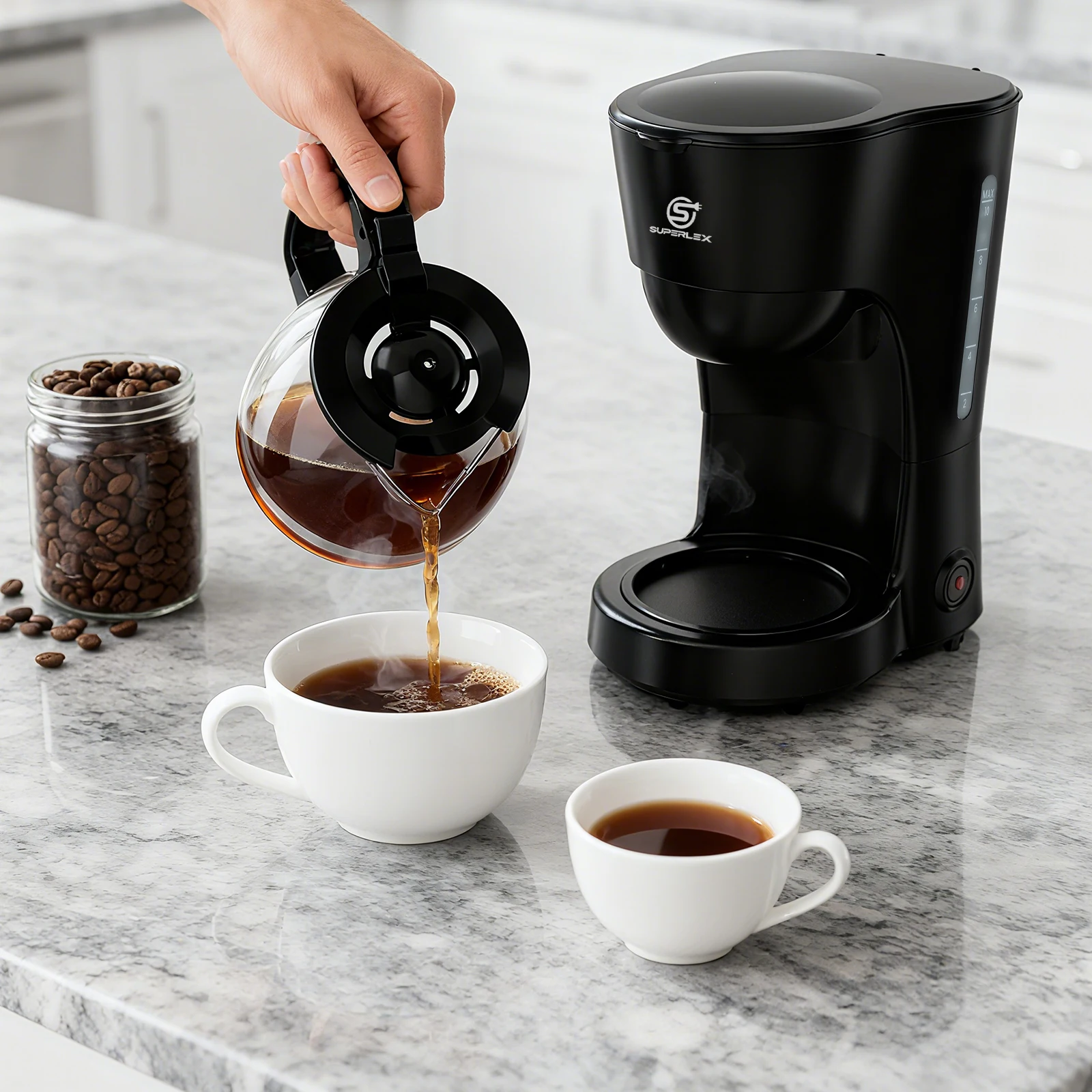 SUPERLEX 1.25L Electric Drip Coffee Machine 600 Power American Style Coffee Machine Convenient Water Window with Reusable Filter
