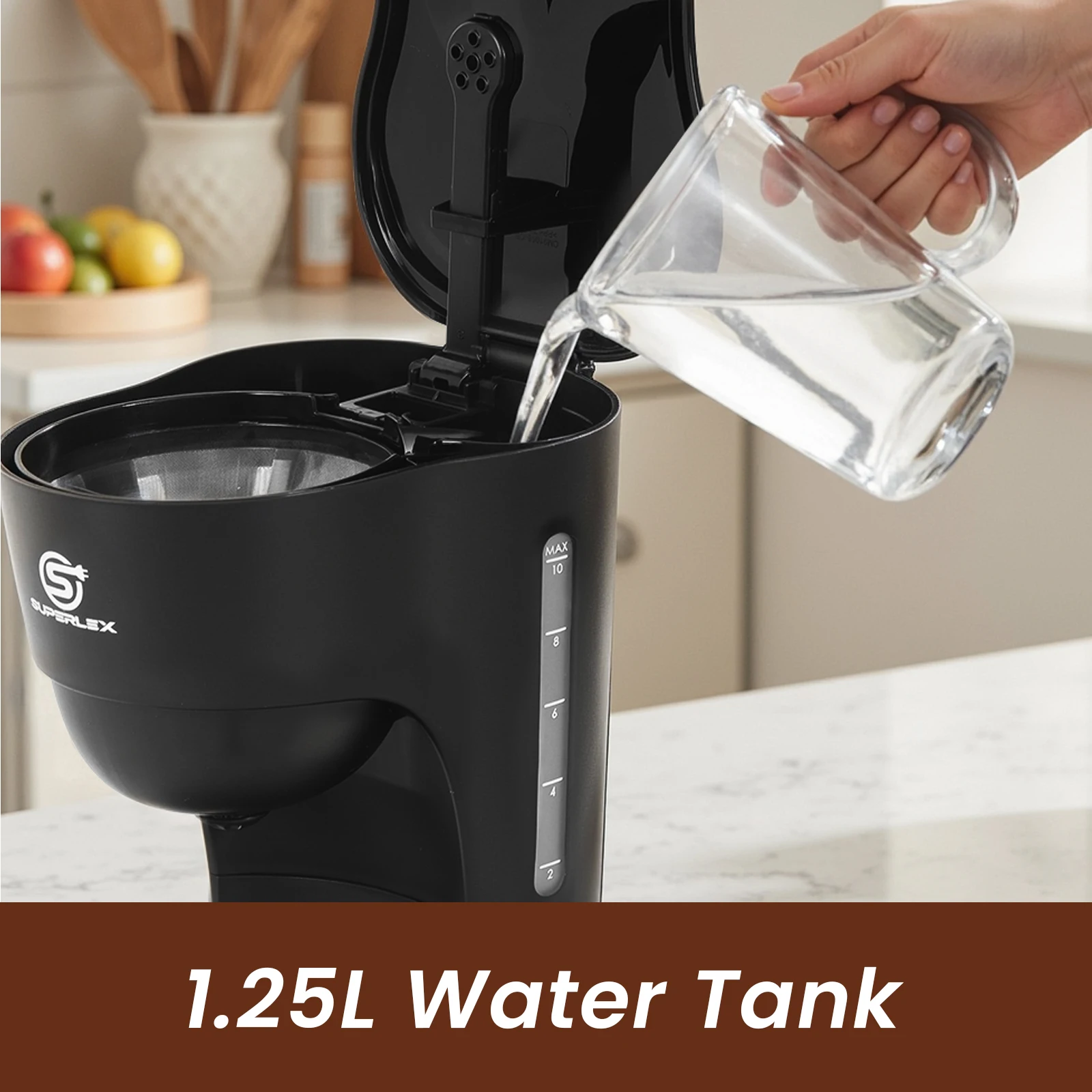 SUPERLEX 1.25L Electric Drip Coffee Machine 600 Power American Style Coffee Machine Convenient Water Window with Reusable Filter