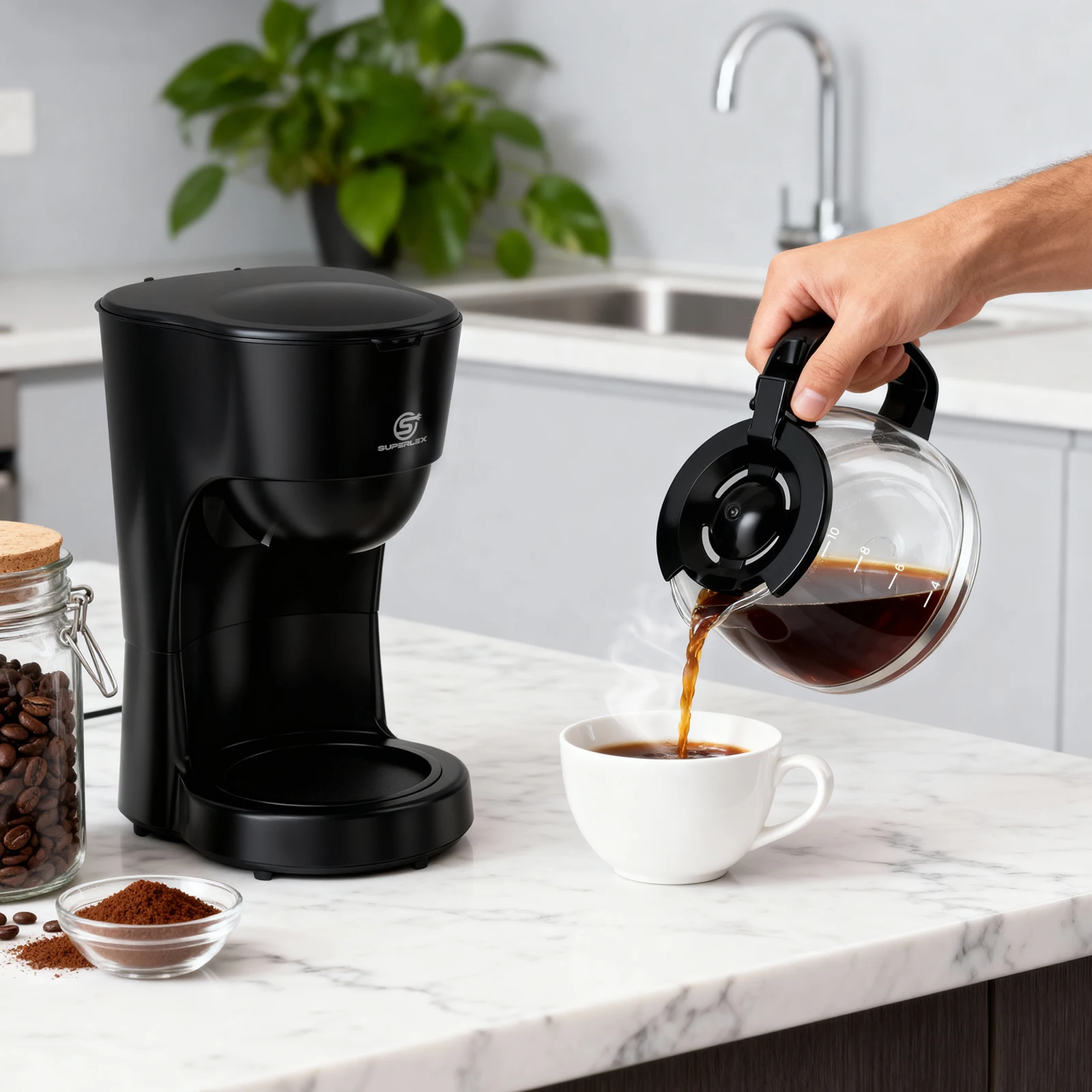 SUPERLEX 1.25L Electric Drip Coffee Machine 600 Power American Style Coffee Machine Convenient Water Window with Reusable Filter