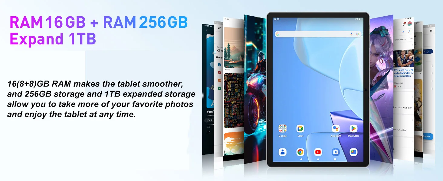 Android 15 Tablet,11Inch Tablets with Octa Core Processor, 16GB RAM 256GB ROM 1TB Expand, Widevine L1, 8000mAh Battery Dual WiFi