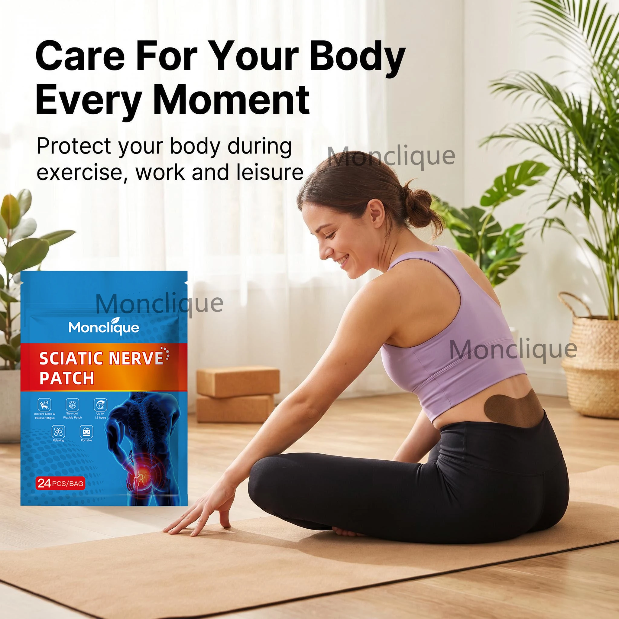 24-72Pcs Monclique Mugwort Warming Patch for Waist Hip Thigh Comfort Daily Body Care Warm Sticker Relaxation Care Pads