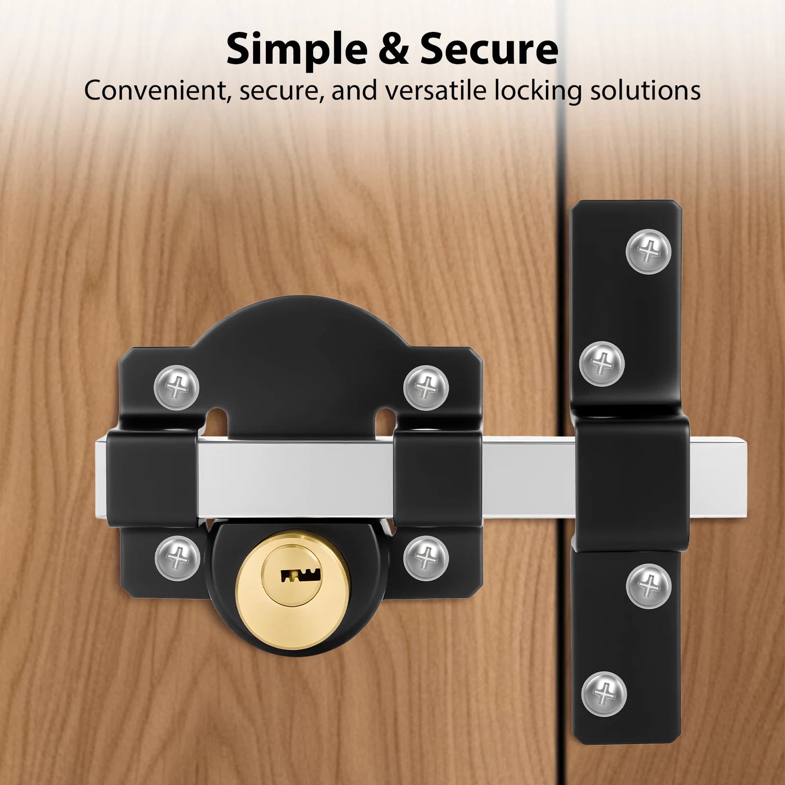 5 Keys 1 Set Sliding Door Lock Both Side Lock Door 50mm Long Throw Gate Lock Stainless Steel Security Lock for Yard,Garden Doors