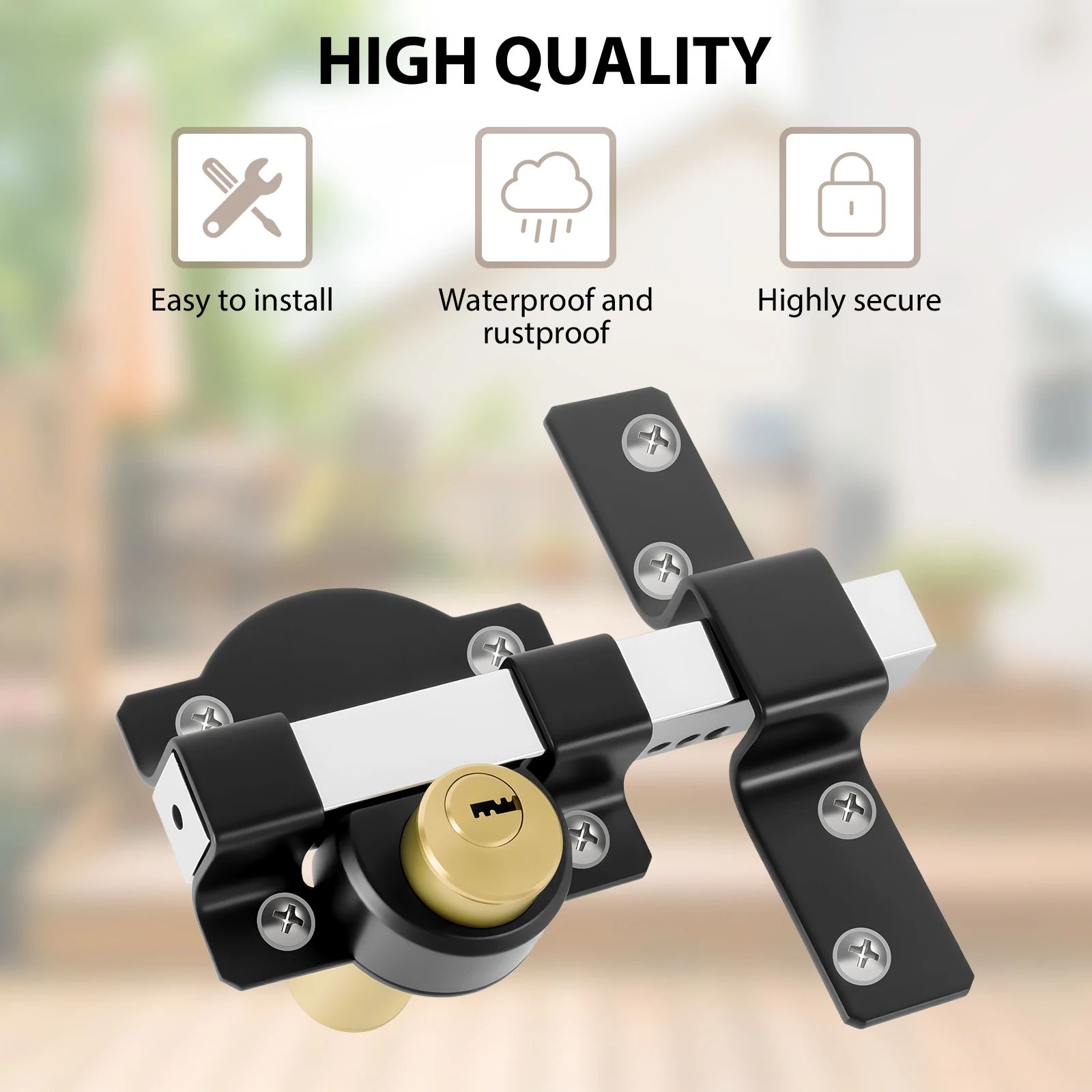 5 Keys 1 Set Sliding Door Lock Both Side Lock Door 50mm Long Throw Gate Lock Stainless Steel Security Lock for Yard,Garden Doors
