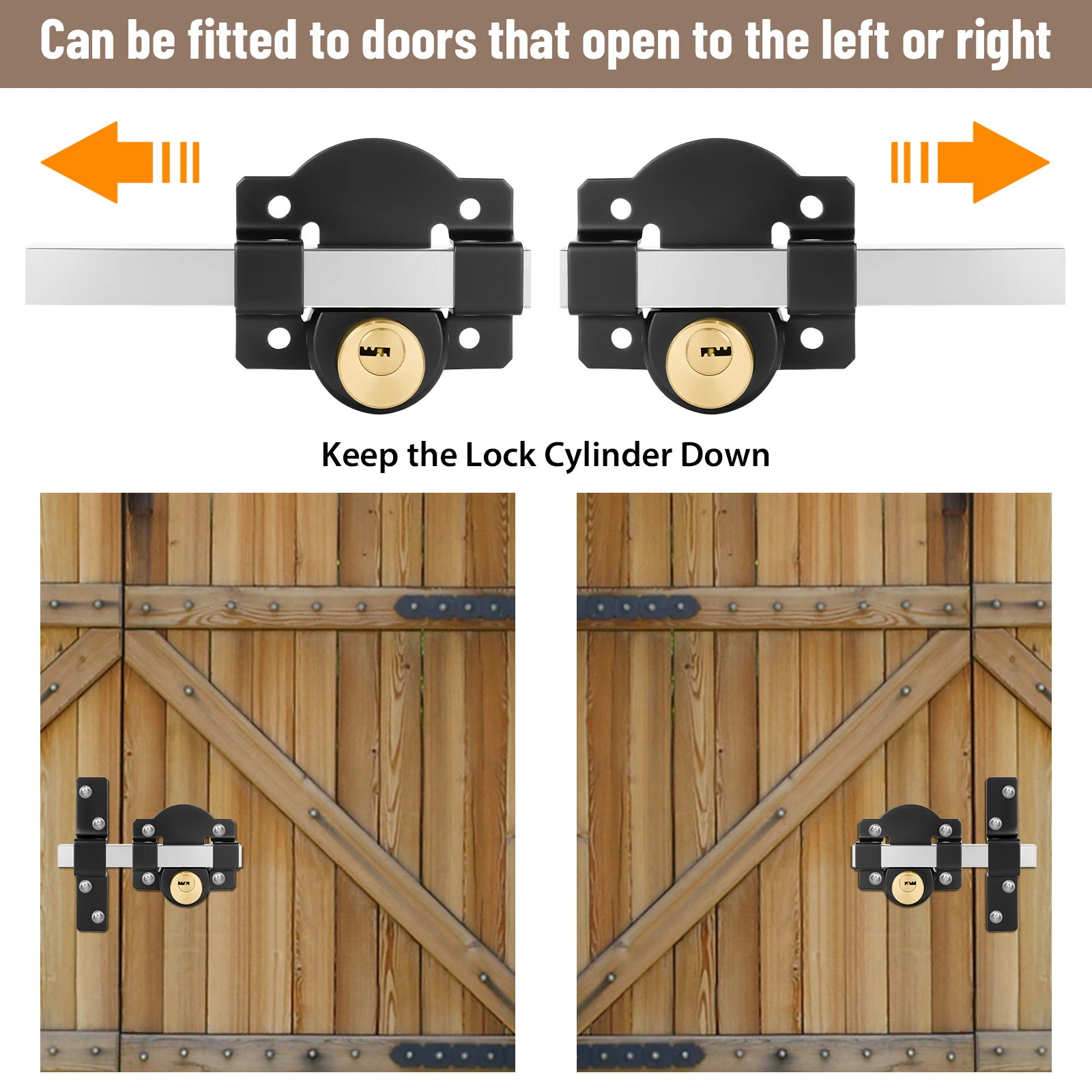 5 Keys 1 Set Sliding Door Lock Both Side Lock Door 50mm Long Throw Gate Lock Stainless Steel Security Lock for Yard,Garden Doors