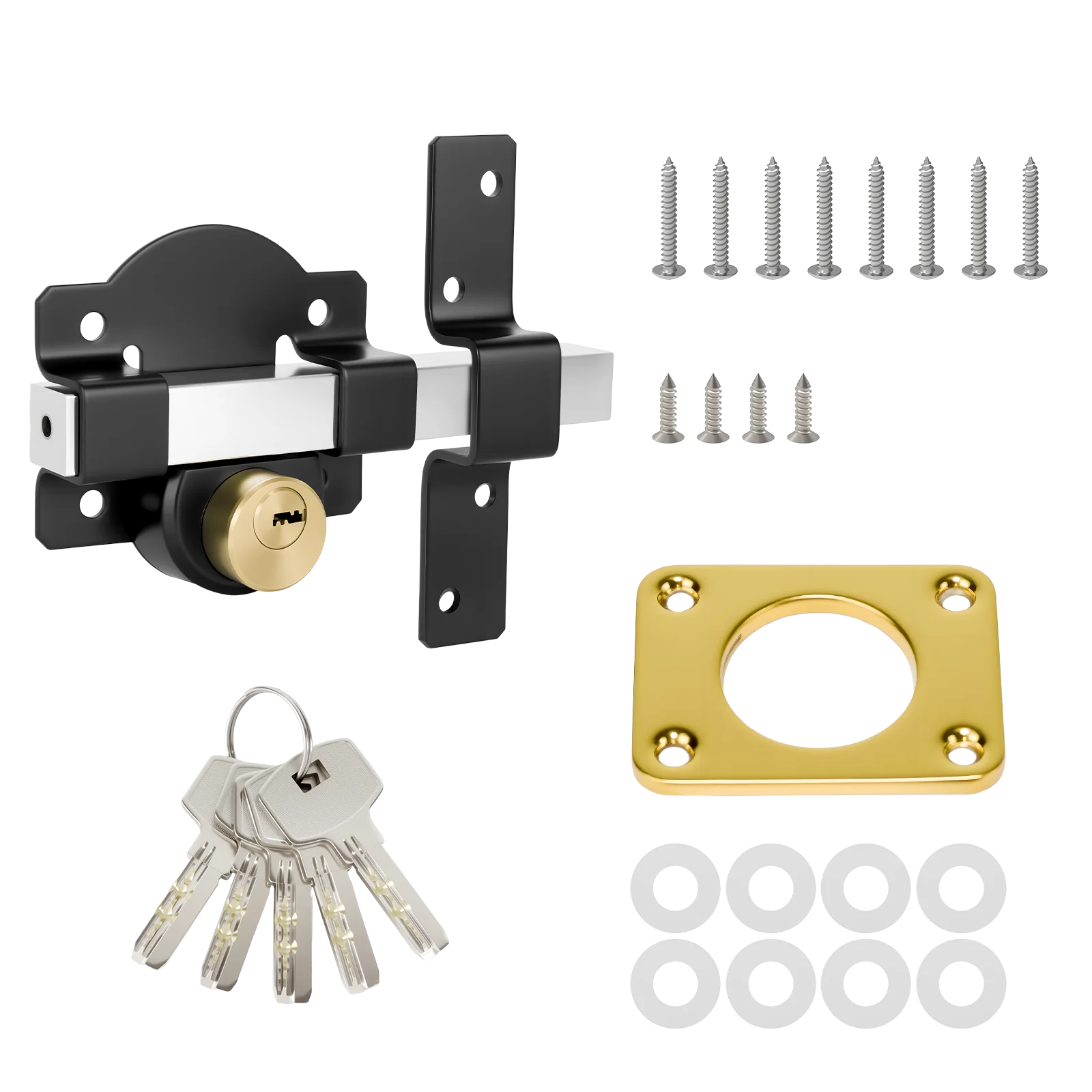 5 Keys 1 Set Sliding Door Lock Both Side Lock Door 50mm Long Throw Gate Lock Stainless Steel Security Lock for Yard,Garden Doors