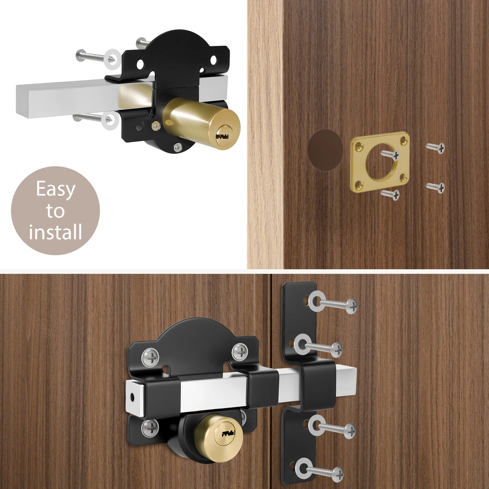 5 Keys 1 Set Sliding Door Lock Both Side Lock Door 50mm Long Throw Gate Lock Stainless Steel Security Lock for Yard,Garden Doors