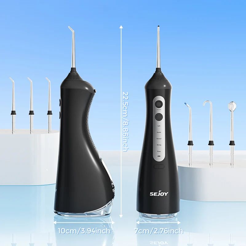 SEJOY Portable Electric Water Flosser Irrigator Dental Teeth Whitening strips 350ML Tank 5 Modes 5 Jet Tips For Home Travel