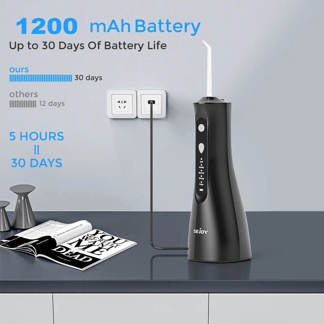 SEJOY Portable Electric Water Flosser Irrigator Dental Teeth Whitening strips 350ML Tank 5 Modes 5 Jet Tips For Home Travel