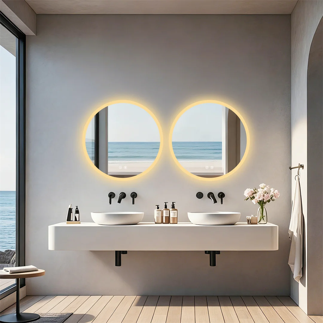 Round LED Bathroom Mirror with Lights, 20/24/32" Backlit Dimmable Anti-Fog Wall Mounted Vanity Mirror,Memory Function