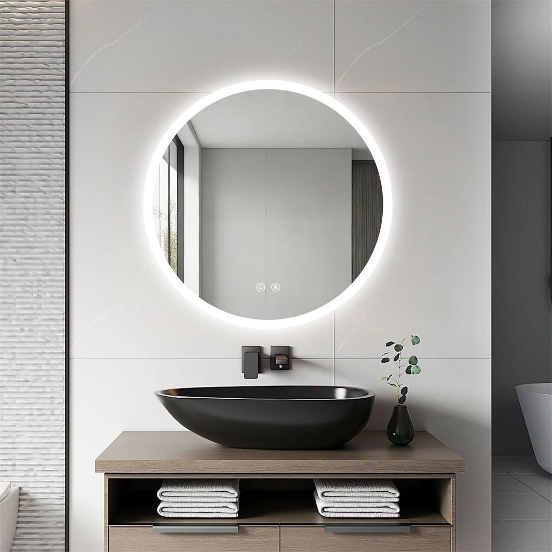 Round LED Bathroom Mirror with Lights, 20/24/32" Backlit Dimmable Anti-Fog Wall Mounted Vanity Mirror,Memory Function