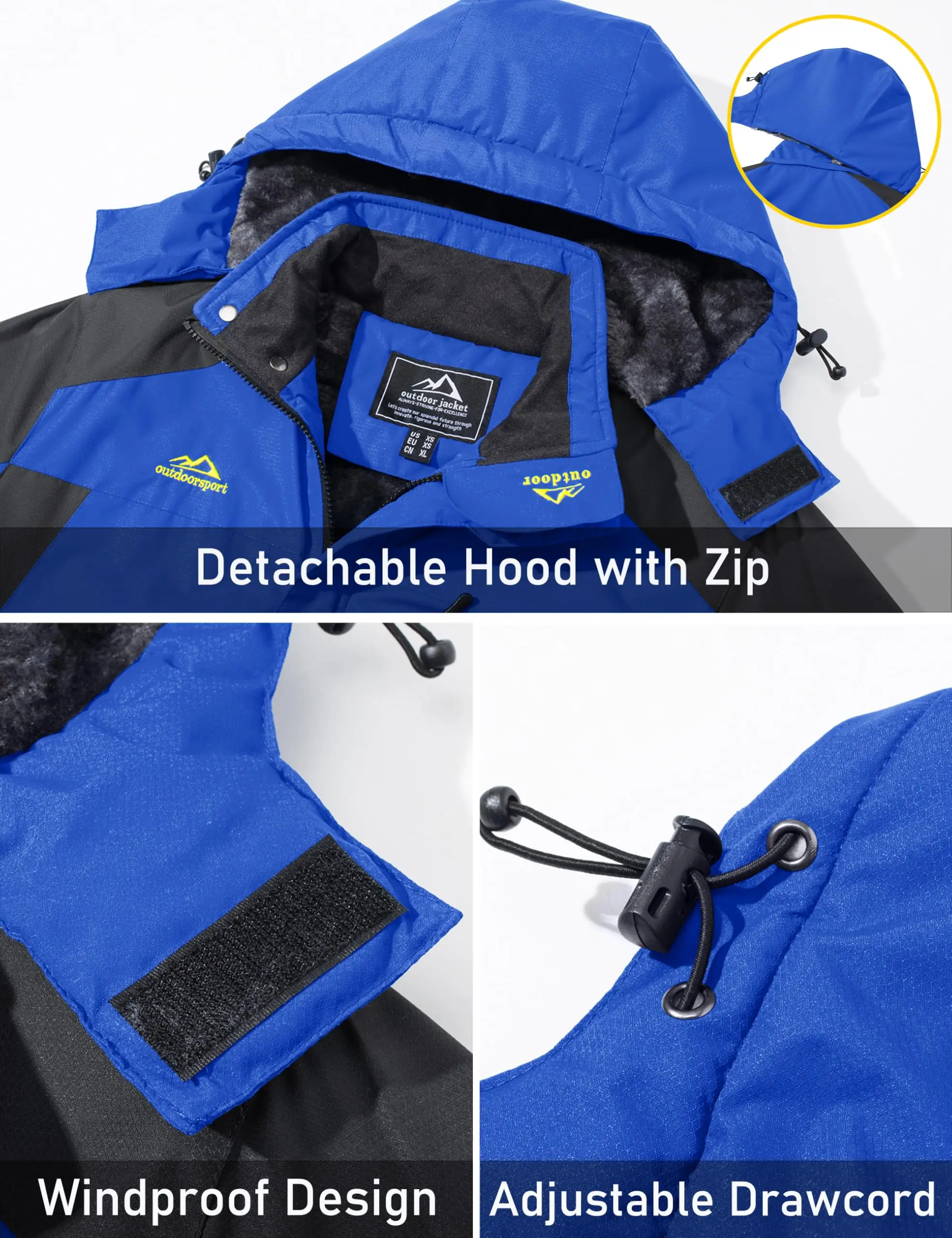 Winter Fleece Lining Parka Heavyweight Waterproof Mens Ski Snowboard Jackets Windproof Removable Hoodie Coats Casual Windbreaker