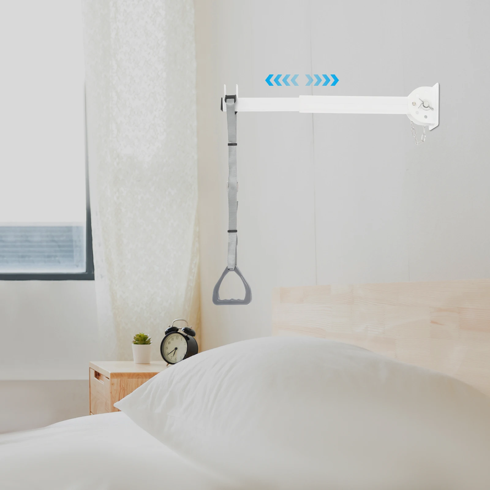 Adjustable Bed Trapeze Bar for Patient Transfer, 5-Position Angle & Length, 400LBS Capacity, Wall Mounted Aid