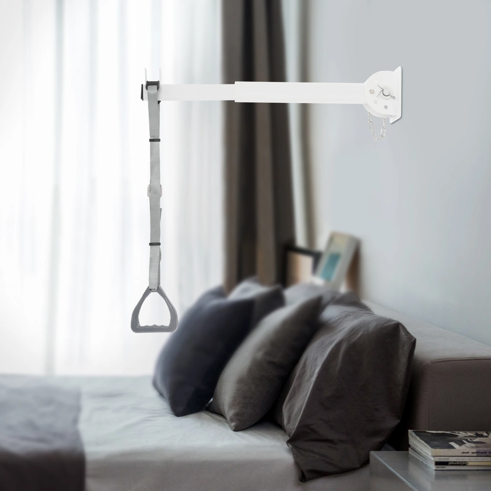 Adjustable Bed Trapeze Bar for Patient Transfer, 5-Position Angle & Length, 400LBS Capacity, Wall Mounted Aid