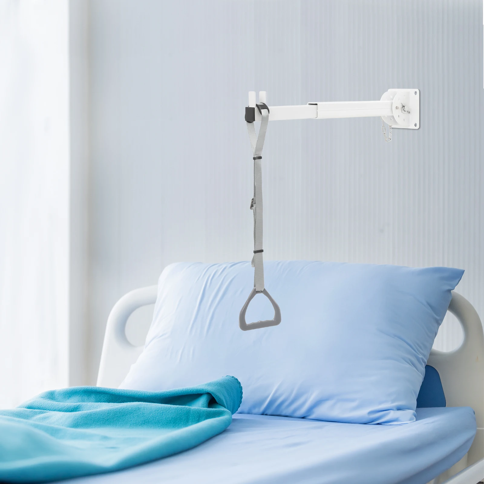 Adjustable Bed Trapeze Bar for Patient Transfer, 5-Position Angle & Length, 400LBS Capacity, Wall Mounted Aid