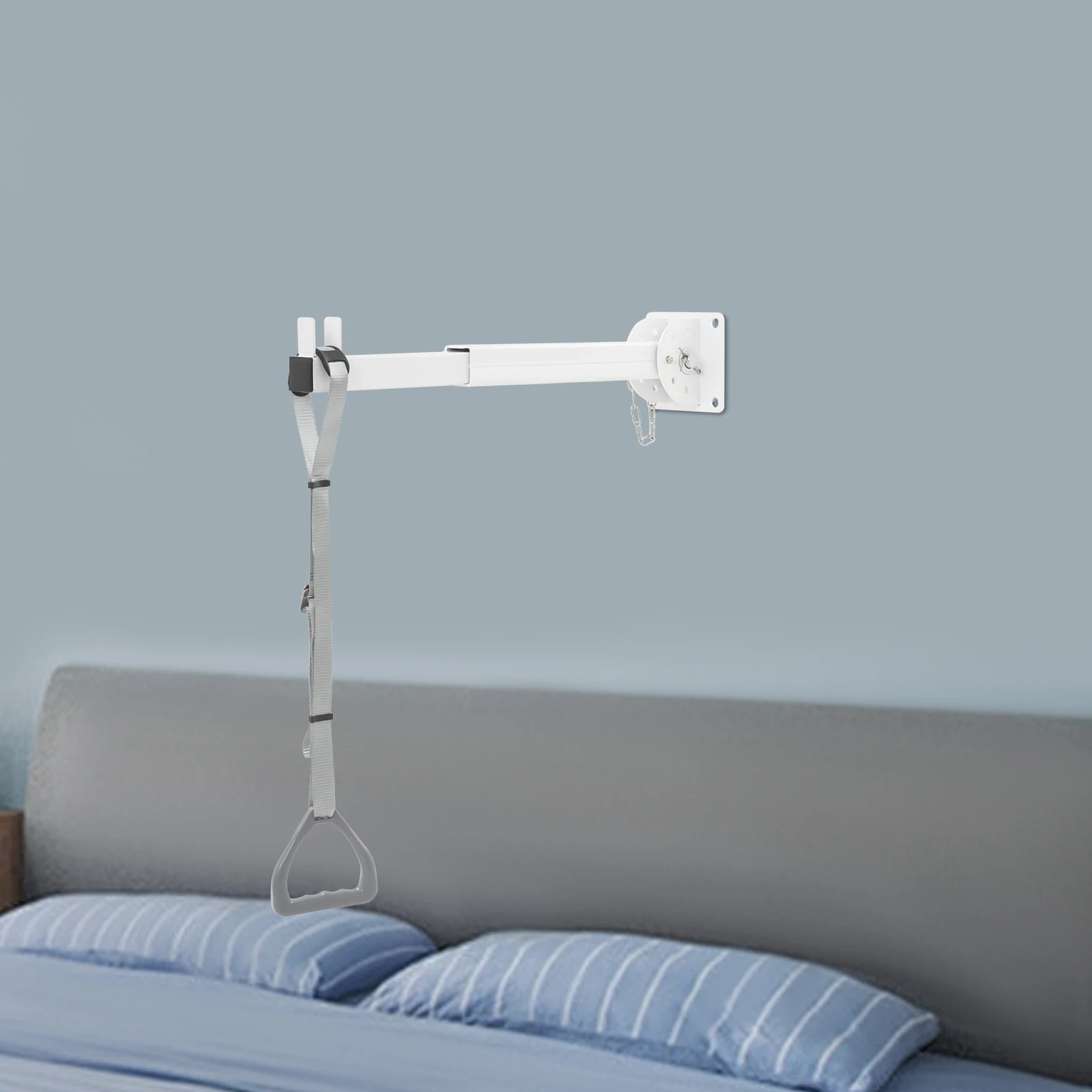 Adjustable Bed Trapeze Bar for Patient Transfer, 5-Position Angle & Length, 400LBS Capacity, Wall Mounted Aid