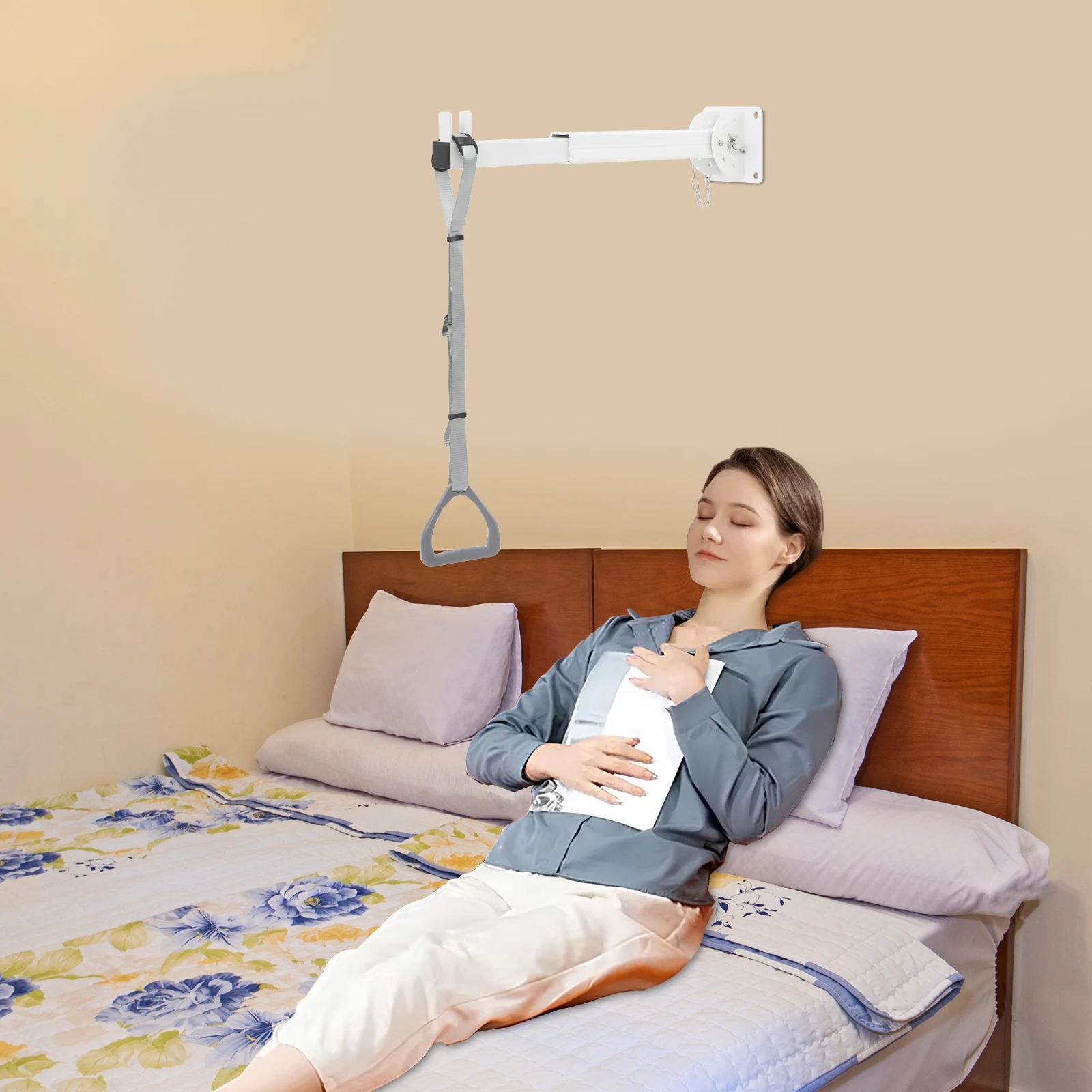 Adjustable Bed Trapeze Bar for Patient Transfer, 5-Position Angle & Length, 400LBS Capacity, Wall Mounted Aid