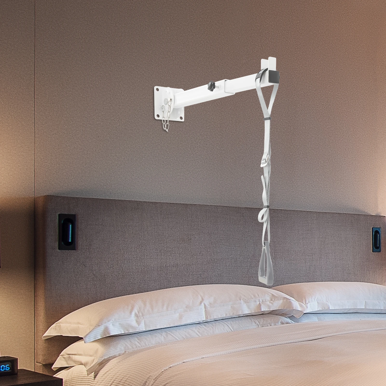 Adjustable Bed Trapeze Bar for Patient Transfer, 5-Position Angle & Length, 400LBS Capacity, Wall Mounted Aid