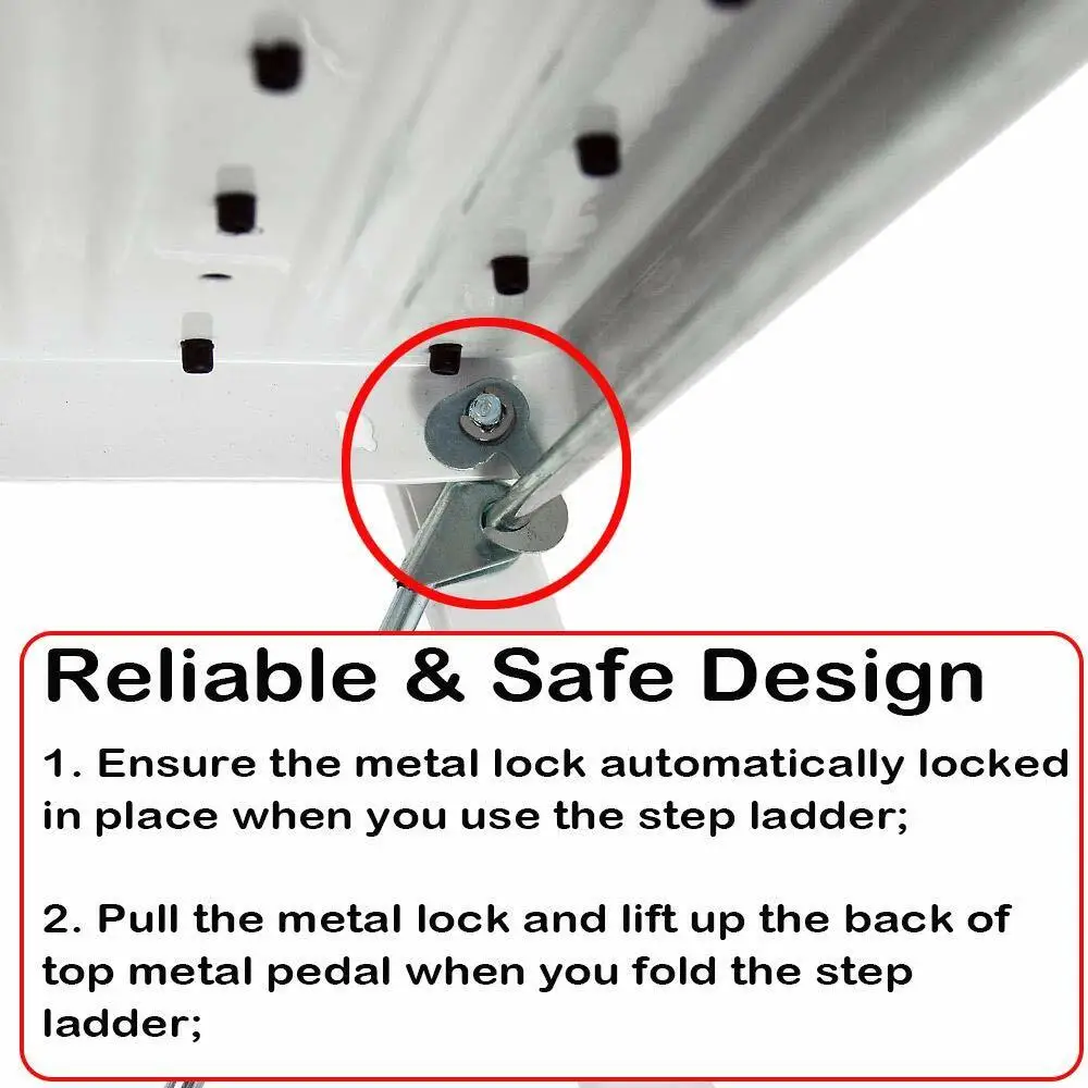 Folding Step Ladder for Home & Kitchen, 2 Step Ladder Anti-Slip Tread, Portable Metal Step Ladder, Easy to Store, 150kg Capacity