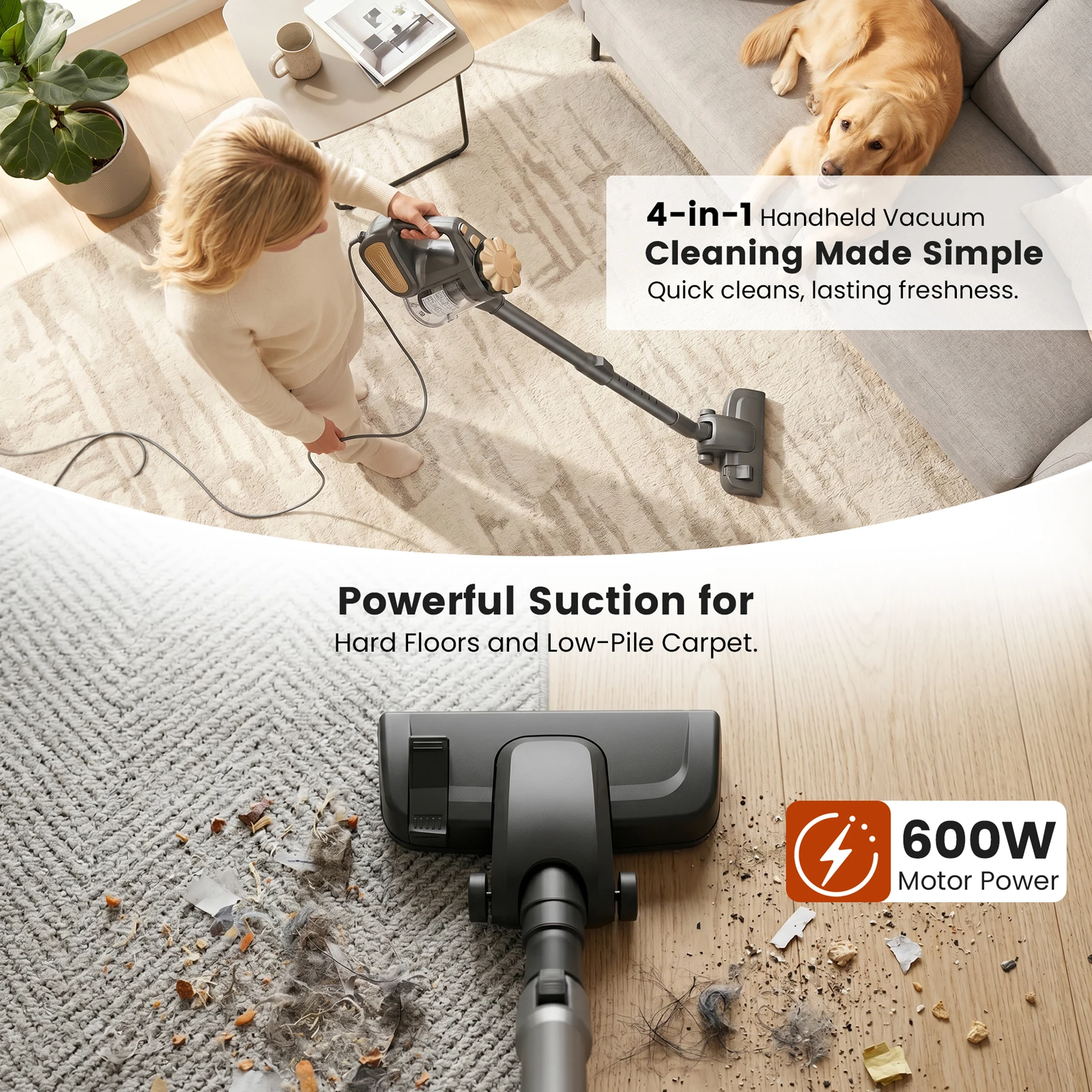 SUPERLEX 4 in 1 Handheld Vacuum Cleaner Wet Dry 600W HEPA Filter 12KPA Powerful Cleaning Machine 2 Cleaning Modes For Home 2026